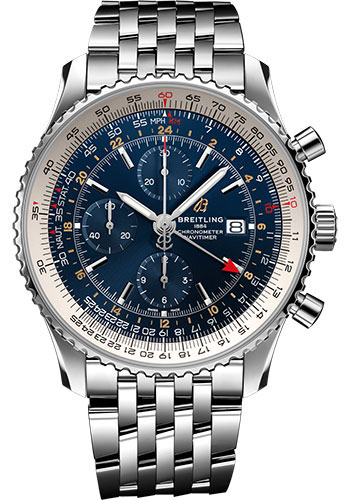 Breitling Navitimer Chronograph GMT 46 Watch - Steel - Blue Dial - Steel Bracelet