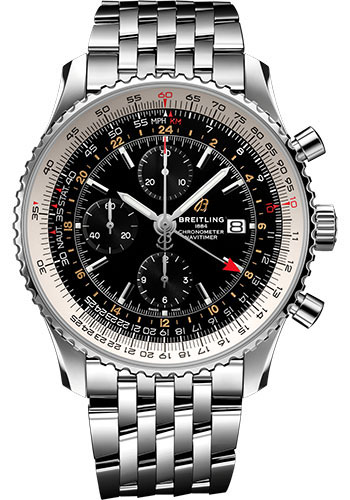 Breitling Navitimer Chronograph GMT 46 Watch - Steel - Black Dial - Steel Bracelet