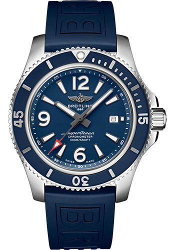 Breitling Superocean Automatic 44 Watch - Stainless Steel - Blue Dial - Blue Rubber Strap - Folding Buckle