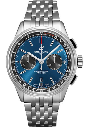 Breitling Premier B01 Chronograph Watch - 42mm Steel Case - Blue Dial - Steel Bracelet