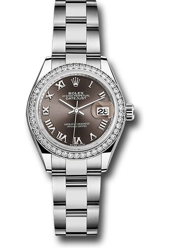 Rolex Steel and White Gold Rolesor Lady-Datejust 28 Watch - 44 Diamond Bezel - Dark Grey Roman Dial - Oyster Bracelet