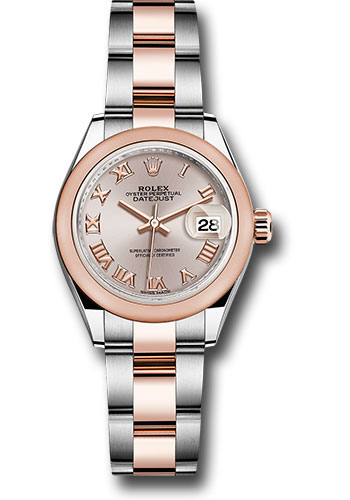 Rolex Steel and Everose Gold Rolesor Lady-Datejust 28 Watch - Domed Bezel - Sundust Roman Dial - Oyster Bracelet