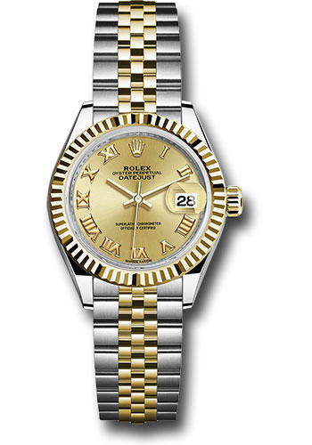 Rolex Steel and Yellow Gold Rolesor Lady-Datejust 28 Watch - Fluted Bezel - Champagne Roman Dial - Jubilee Bracelet