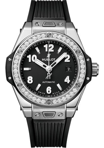 Hublot Big Bang One Click Steel Diamonds Watch - 33 mm - Black Dial - Black Rubber Strap
