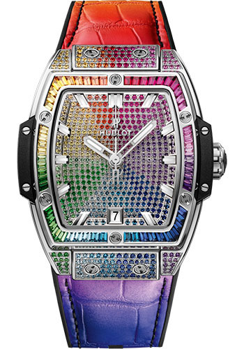 Hublot Spirit of Big Bang Titanium Rainbow Watch - 39 mm - Sapphire Crystal Dial - Black Rubber and Multicolored Leather Strap