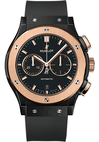 Hublot Classic Fusion Chronograph Ceramic King Gold Watch - 42 mm - Black Dial - Black Lined Rubber Strap