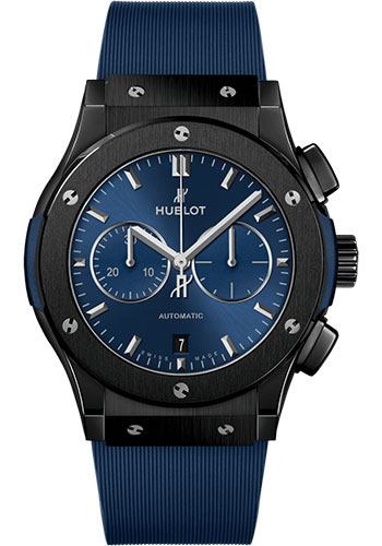 Hublot Classic Fusion Ceramic Blue Chronograph Watch - 42 mm - Blue Dial - Blue Lined Rubber Strap