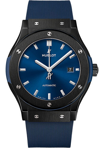 Hublot Classic Fusion Ceramic Blue Watch - 42 mm - Blue Dial - Blue Lined Rubber Strap