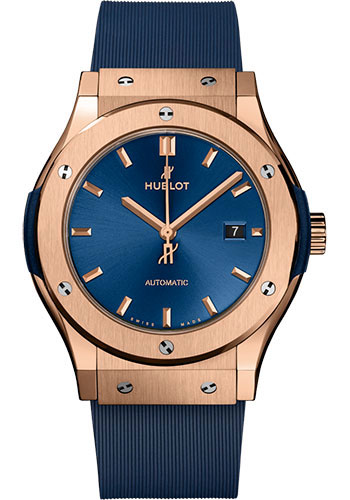 Hublot Classic Fusion King Gold Blue Watch - 42 mm - Blue Dial - Blue Lined Rubber Strap