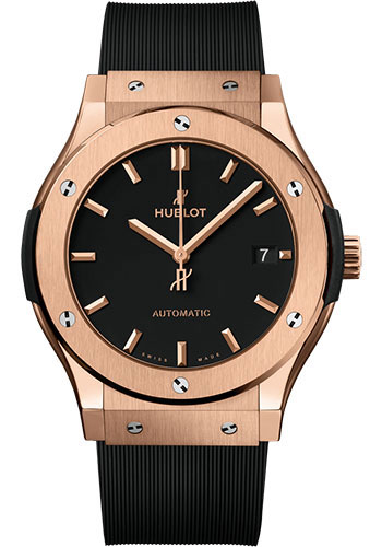 Hublot Classic Fusion King Gold Watch - 45 mm - Black Dial - Black Lined Rubber Strap