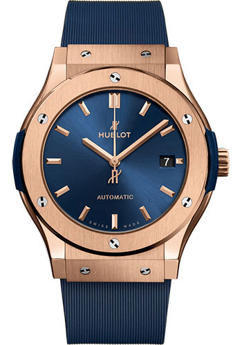 Hublot Classic Fusion King Gold Blue Watch - 45 mm - Blue Dial - Blue Lined Rubber Strap