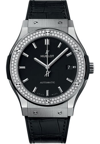 Hublot Classic Fusion Titanium Diamonds Watch - 45 mm - Black Dial
