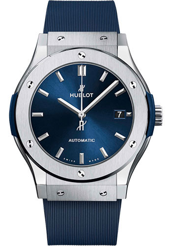 Hublot Classic Fusion Titanium Blue Watch - 45 mm - Blue Dial - Blue Lined Rubber Strap