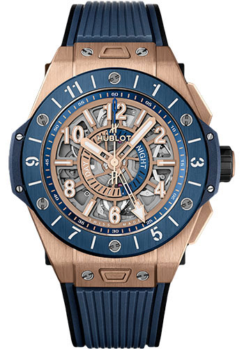 Hublot Big Bang Unico Gmt King Gold Blue Ceramic Watch - 45 mm - Blue And Gold-Plated Skeleton Dial