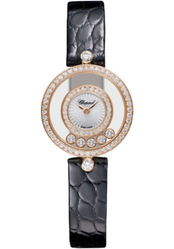 Chopard Happy Diamonds Icons Watch - 25.80 mm Rose Gold Diamond Case - Mother-Of-Pearl Dial - Black Strap