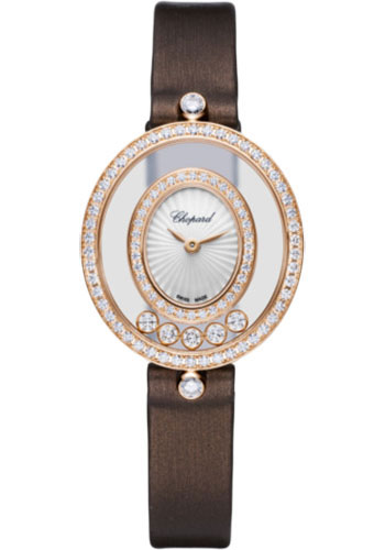 Chopard Happy Diamonds Icons Watch - 25.80 mm Rose Gold Diamond Case - Mother-Of-Pearl Dial - Brown Strap
