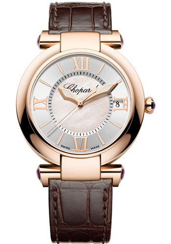 Chopard Imperiale Watch - 40 mm Rose Gold Case - Mother-of-Pearl Dial - Brown Leather Strap