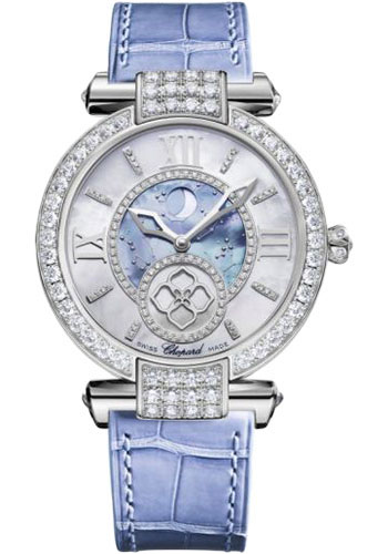 Chopard Imperiale Automatic Watch - 36.00 mm White Gold Diamond Case - White And Blue Mother-Of-Pearl Dial - Blue Strap