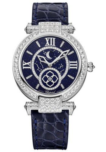 Chopard Imperiale Moonphase Watch - 36.00 mm White Gold Diamond Case - Aventurine Glass Dial - Blue Strap