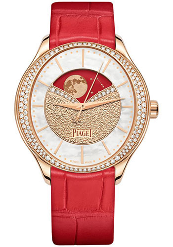 Piaget Limelight Stella Watch - Rose Gold Diamond Case - Oval Dial - Red Strap Novelty