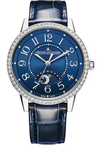 Jaeger-LeCoultre Rendez-Vous Night & Day Medium Watch - 34 mm Stainless Steel Case - Diamond Bezel - Blue Dial - Blue Leather Strap