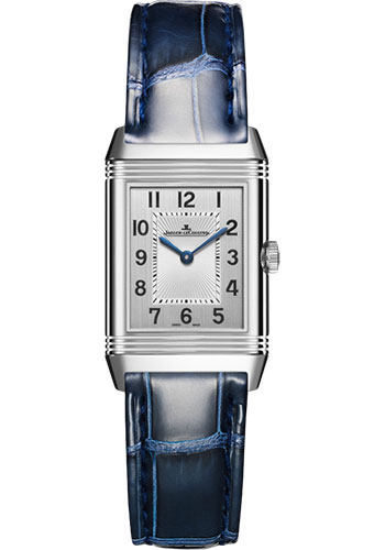 Jaeger-LeCoultre Reverso Classic Small Duetto Watch - 34.2 x 21 mm Stainless Steel Case - Grey Front Dial - Blue Alligator Strap