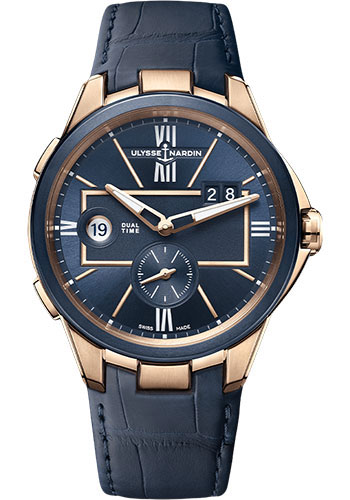 Ulysse Nardin Executive Dual Time 42 mm Beware of Blast - Rose Gold Case - Blue Dial - Leather Strap