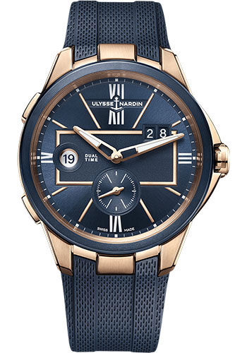 Ulysse Nardin Executive Dual Time 42 mm Beware of Blast - Rose Gold Case - Blue Dial - Rubber Strap