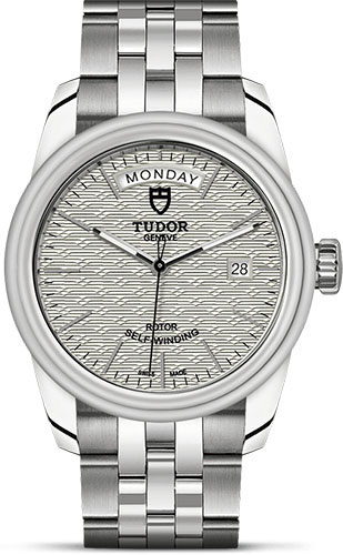 Tudor Glamour Date + Day Watch - 39 mm Steel Case - Silver Jacquard Dial
