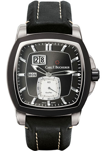 Carl F. Bucherer Patravi EvoTec DayDate Watch - Steel Case - Rubber Bezel - Black Dial - Black Strap