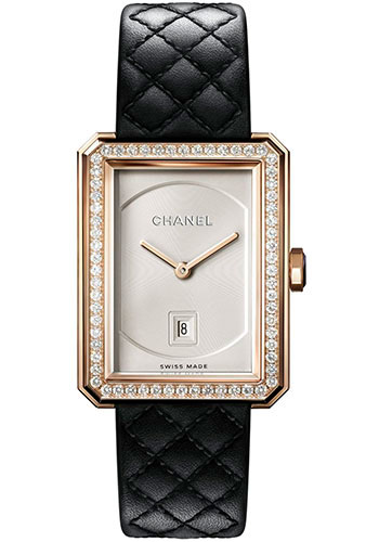 Chanel BOY·FRIEND Quartz Watch - Medium Beige Gold Case - Diamond Bezel - Opaline Dial - Black Strap