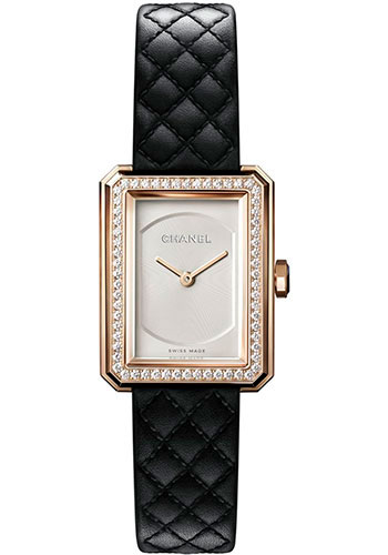Chanel BOY·FRIEND Quartz Watch - Small Beige Gold Case - Diamond Bezel - Opaline Dial - Black Strap